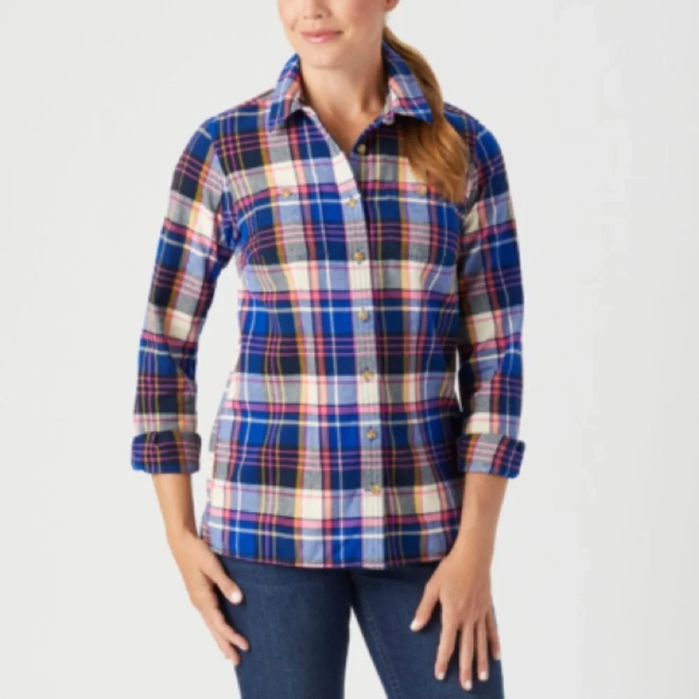 Duluth Trading Co Button Up Plaid Flannel Shirt Size Large Excellent Condition - Picture 1 of 9